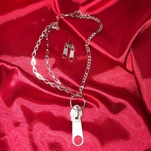 Zipper Chocker Necklace & Earrings